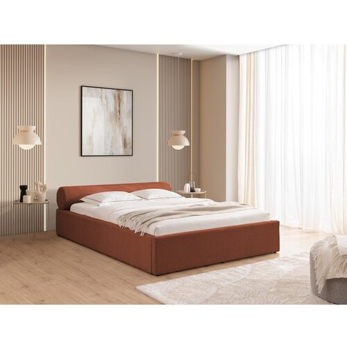 Ropez Oblazinjena zakonska postelja s prostorom za shranjevanje z letvenim dnom 140x200 cm v barvi terakote Cille &amp;ndash; Slike