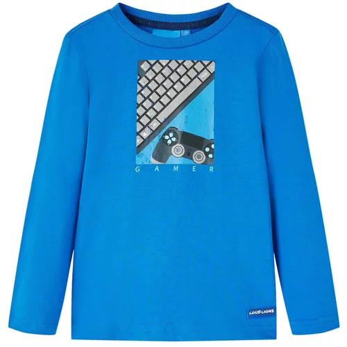 vidaXL Otroška majica z dolgimi rokavi potisk igralne konzole kobalt modra 92