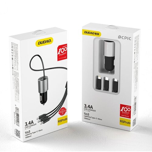 Dudao auto punjač 3,4 A sa ugrađenim 3u1 USB kabelom Cene
