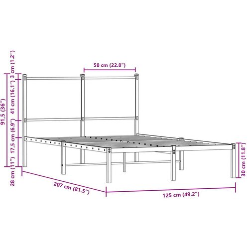 VidaXL Metalni okvir kreveta s uzglavljem boja hrasta 120 x 200 cm Slike