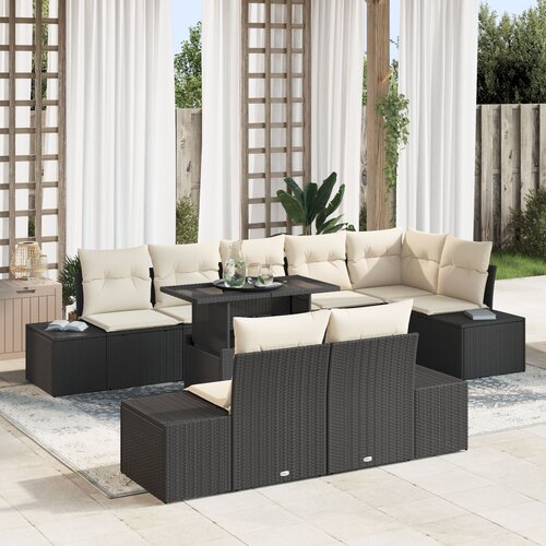 VidaXL Vrtni sofa set Set od 9 Crna i krem Slike