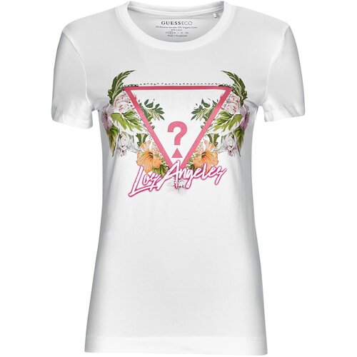 Guess Majice s kratkimi rokavi SS CN TRIANGLE FLOWERS TEE Bela Cene