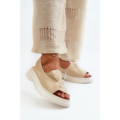 Zazoo 2939 Leather Women&amp;#039;s Sandals with Bow Light Beige Slike