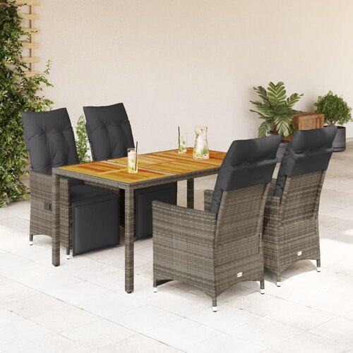 vidaXL 5-dijelni vrtni bistro set od poliratana s jastucima sivi Cene