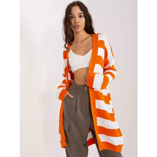 Fashion Hunters Orange-white long cardigan without closure