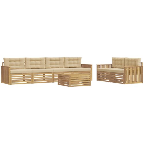  Set vanjskih sofa 7 kom. Bijela i bež Čvrsto drvo akacije Slike