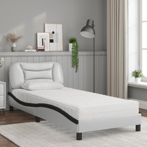  Krevet s madracem Hvar bijeli-crni 90 x 190 cm od umjetne kože Slike