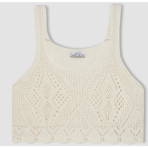 Defacto Crop Round Neck Crochet Knitted Undershirt