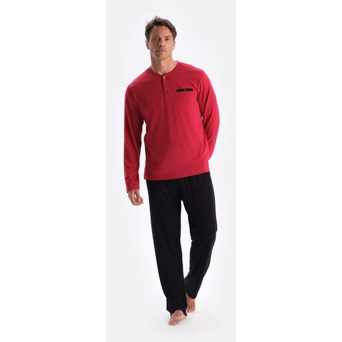 Dagi Burgundy Half Pop Long Sleeve Shorts Trousers Triple Pajamas Set Slike