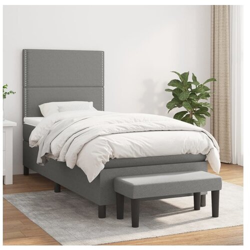 VidaXL Box spring postelja z vzmetnico temno siva 90x190 cm Slike