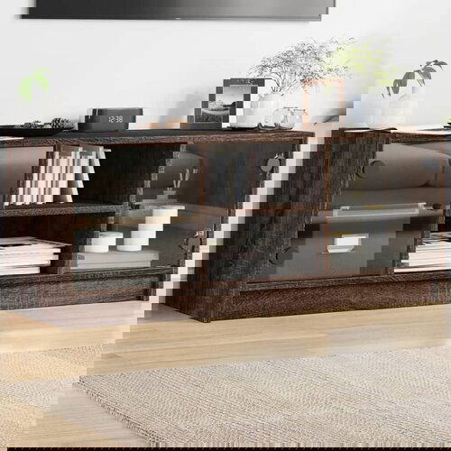  The Living Store TV omarica s steklenimi vrati rjavi hrast 102x37x42 cm - TV Omarica, (21555822) Cene