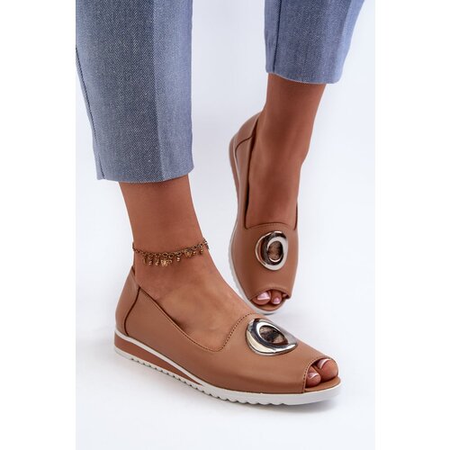 PE2 Women's Court Shoes with Eco Leather Decoration Dark Beige Biolita Cene