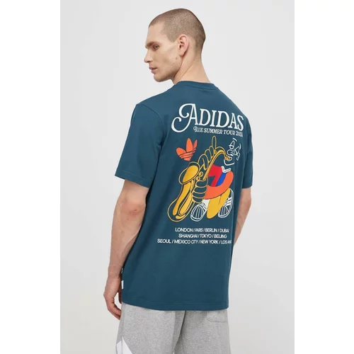 Adidas Bombažna kratka majica moška, turkizna barva, IS0225