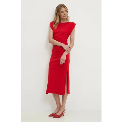 Answear Lab Pamučna haljina boja: crvena, midi, uska