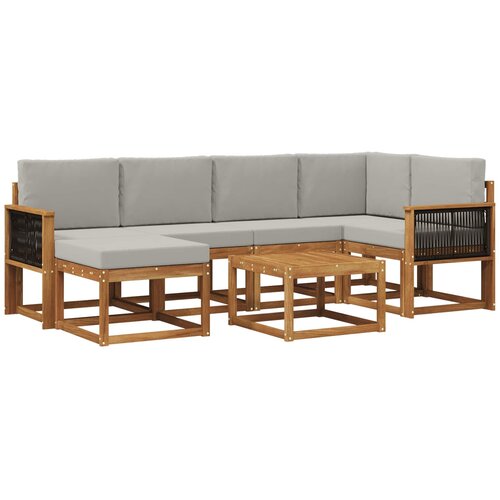vidaXL Zunanja garnitura za sedenje 7 pcs Naravna in svetlo siva, (5000280862) Cene