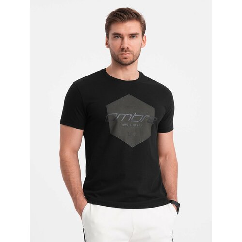 Ombre Men's geometric and logo printed cotton t-shirt - black Cene