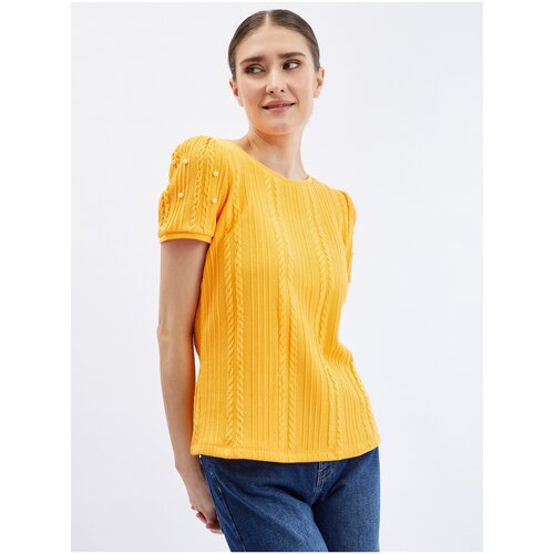 Orsay Yellow Women's T-Shirt with Decorative Details - Women Cene