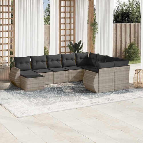  10-dijelni set vrtnih sofa poliratan s jastucima svijetlosivi Slike