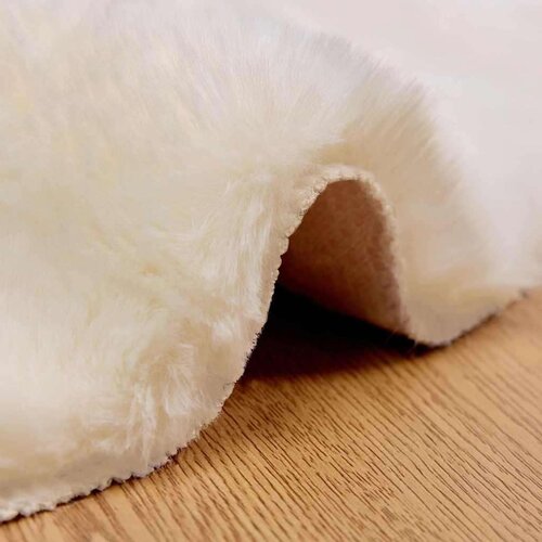  Faux Rabbit Fur Rug Krema &amp;Oslash; 120 cm Poliester Slike