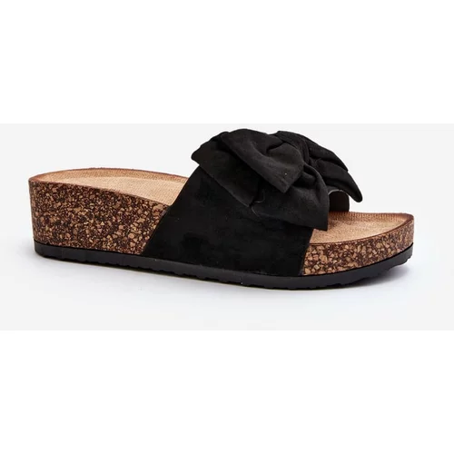 Kesi Women's cork platform slippers with bow, black Tarena