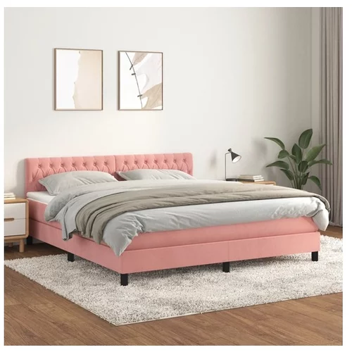 vidaXL Box spring postelja z vzmetnico roza 180x200 cm zamet