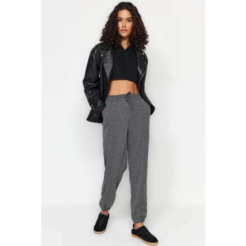 Trendyol Anthracite Loose Jogger High Waist Cut Out Detailed Thick Knitted Sweatpants