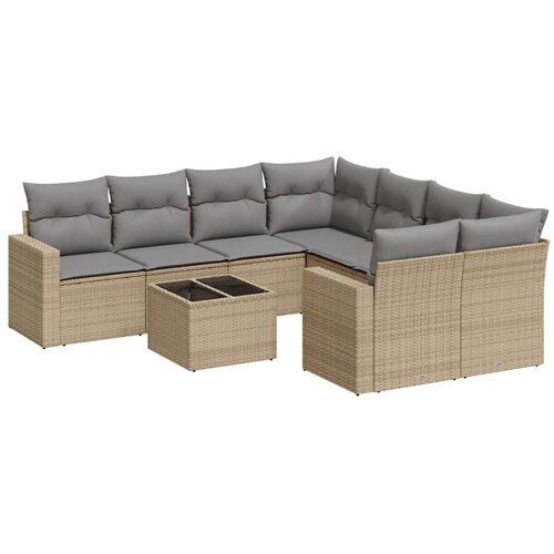  9-dijelni set vrtnih sofa s jastucima bež od poliratana 65.5 x 62 x 69 cm Slike