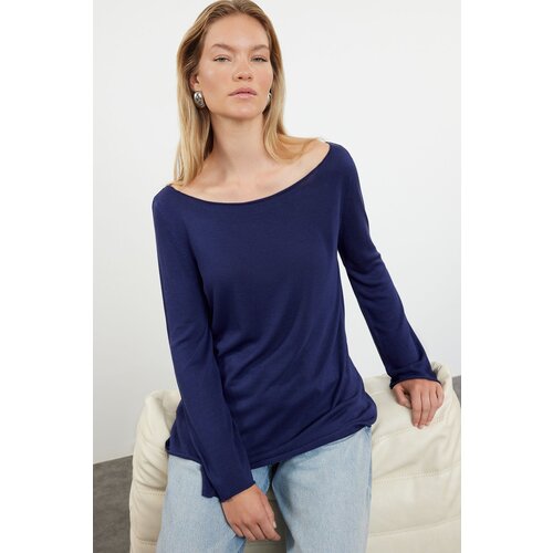 Trendyol navy blue transparent fine knitwear sweater Slike