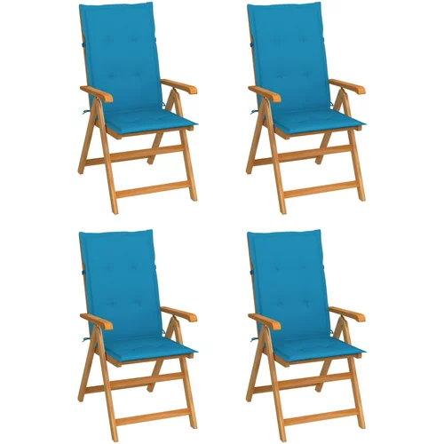 vidaXL Vrtne stolice s plavim jastucima 4 kom od masivne tikovine
