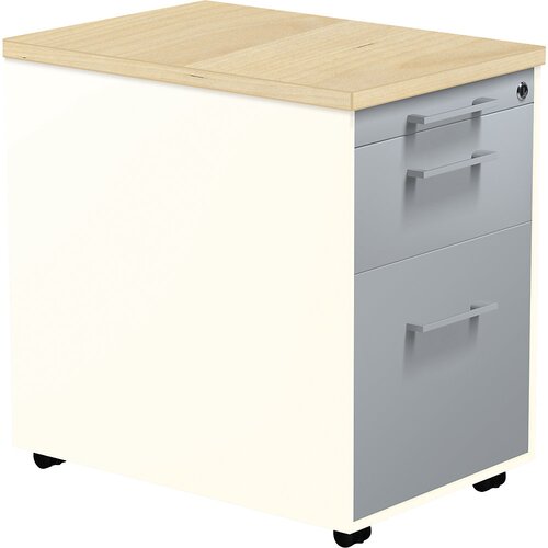 mauser Predalnik na kolesih, VxG 579 x 600 mm, 1 predal za material, 1 predal za obešalne mape, čisto bele / aluminijasto srebrne barve / javor Cene