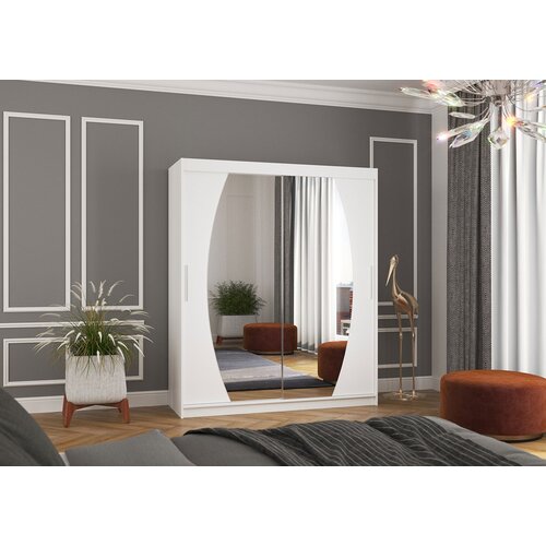  Garderobna omara z drsnimi vrati Baltimore (180 cm)-Bela Slike