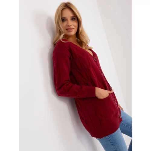 Fashion Hunters Women's cardigan burgundy color with pockets