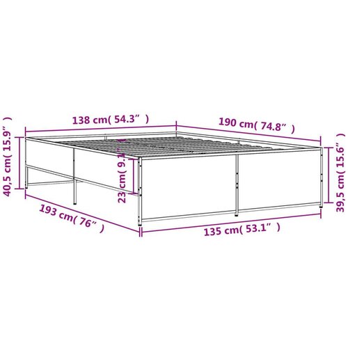 vidaXL Posteljni okvir rjav hrast 135x190 cm inženirski les in kovina, (21128493) Cene