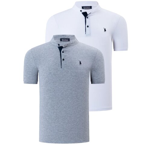 Dewberry DUO SET T8560 MEN&amp;#039;S T-SHIRT-LIGHT GRAY-SNOW WHITE Slike