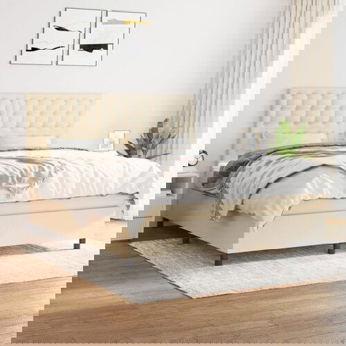  The Living Store Box spring postelja z vzmetnico krem 160x200 cm blago - Box Spring Postelja, (21514580) Slike