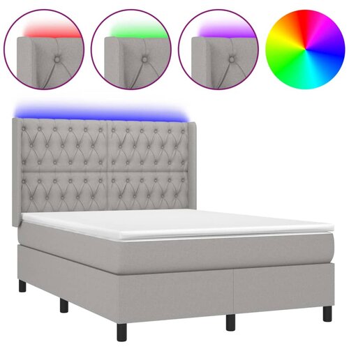  Krevet box spring s madracem LED svjetlosivi 140x200 cm tkanina Slike