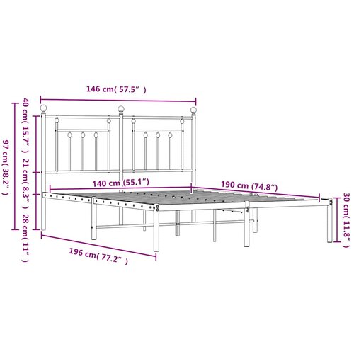  Metalni okvir za krevet s uzglavljem bijeli 140 x 190 cm Slike