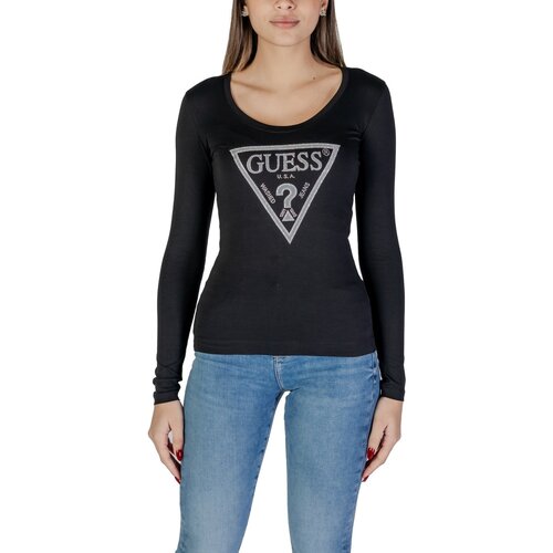 Guess Majice s kratkimi rokavi LS CN SHINY TRIANGLE W5RI65 J1314 Črna Cene