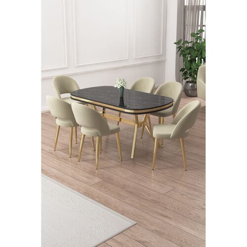 Hanah home trpezarijski set Jita, sto i 6 stolica, ploča u dekoru Sonata, zlatne noge, krem tkanina Babyface Cene