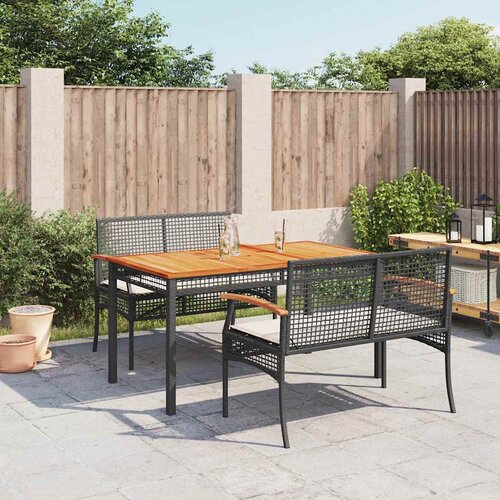  3-dijelni vrtni blagovaonski set s jastucima od poliratana crni Crna 80 cm table length Cijene
