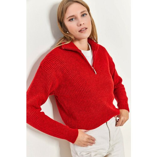 Bianco Lucci Women's Zippered Turtleneck Oversized Knitwear Sweater Slike