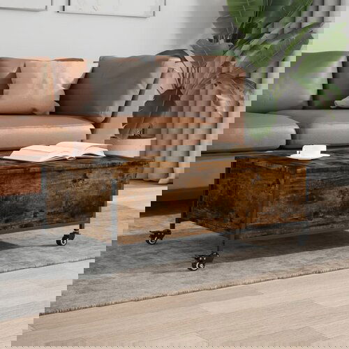 VidaXL Klubska mizica s kolesci dimljen hrast 91x55x34 cm inž. les Slike