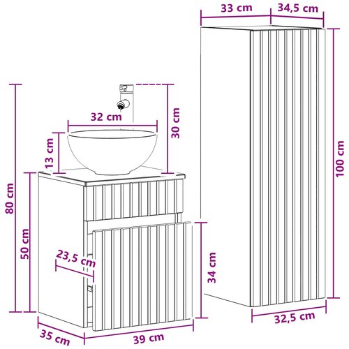 Set namje&amp;scaron;taja za kupaonicu 2 kom. Crna 33 x 34,5 x 100 cm Slike