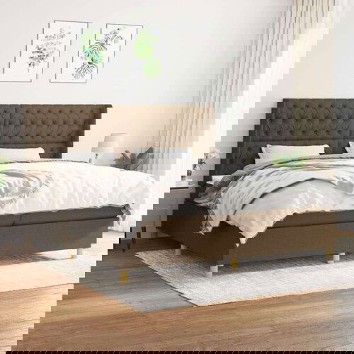  Box spring postelja z vzmetnico temno rjav 200x200 cm blago, (20999263) Cene