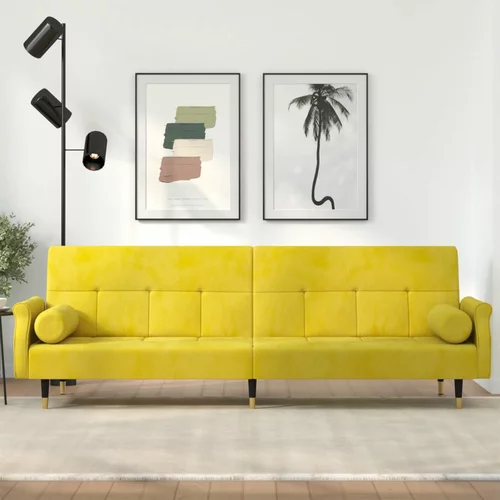  Kauč na razvlačenje s jastucima žuti baršunasti