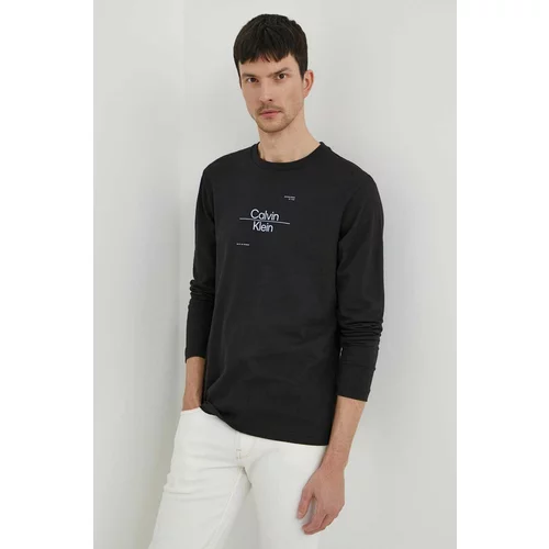 Calvin Klein Bombažna majica z dolgimi rokavi črna barva