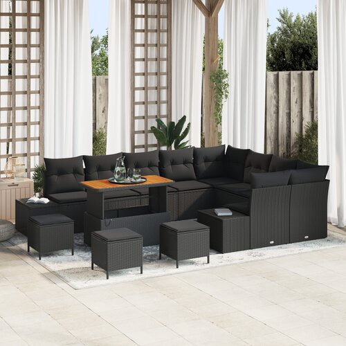 vidaXL 13-dijelna garnitura sofa za vrt s jastučićima crna poli ratan akacija, 4-dijelni set za vanjsku blagovaonicu s jastučićima crna poli ratan akacija, dvosjedna garnitura sofa za vrt s jastučićima crna poli ratan Cijene