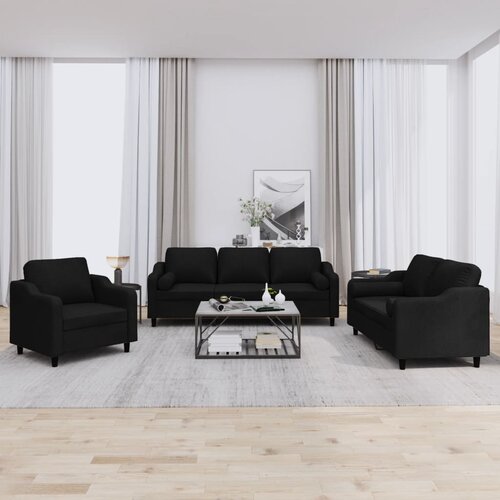  3-dijelni set sofa s jastucima crni od mikrovlakana Cene