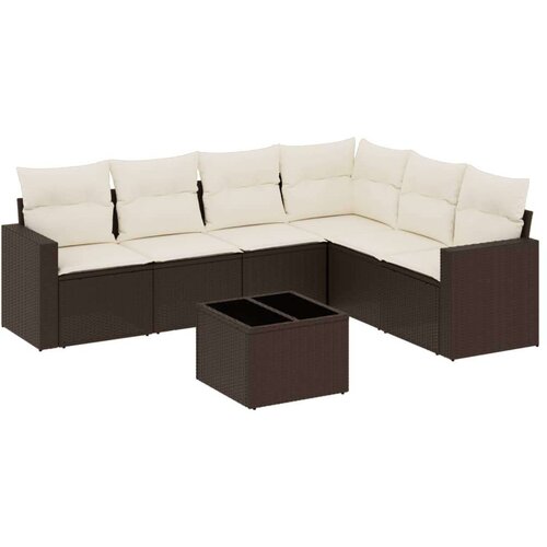 VidaXL 7-dijelni set vrtnih sofa od poliratana s jastucima smeđi Slike