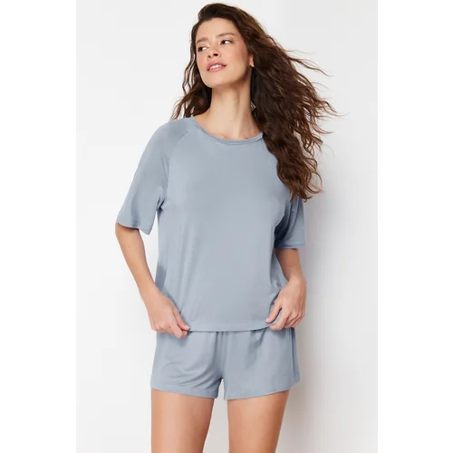 Trendyol Blue Premium Bamboo Mixed Knitted Pajamas Set